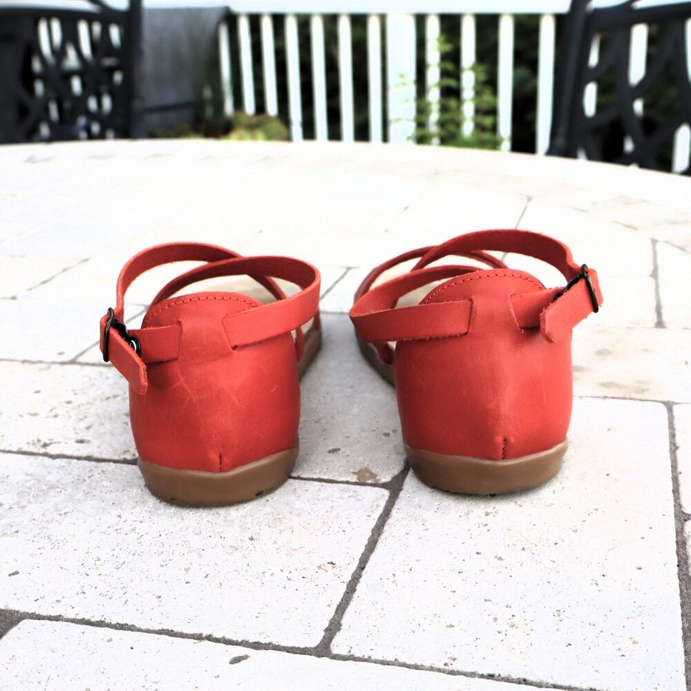 Bos & Co Sandals Leather Orange Strappy Cork Sole Made in Italy Size 37/6 - Picture 4 of 15